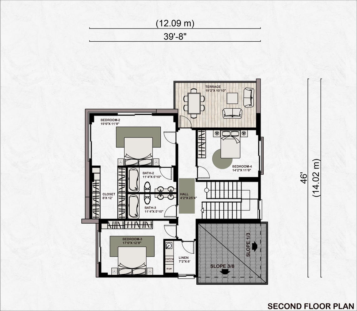 Modern 4 Bedroom 3 Bathroom House Plan: 2-story, 3069 Sqft, 285 Sqm - Etsy