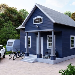 Tiny House Plan,House Floor Plan,Cabin Plans,1 Bedroom House,2 Bathroom House,Single Story House,747 sq ft,23’x21’ House