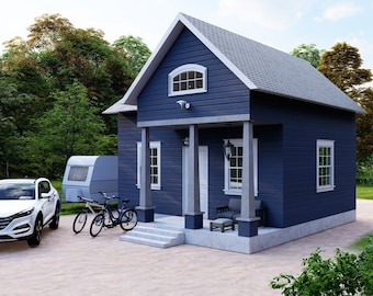 Tiny House Plan: 1 Bed, 2 Bath, 747 sq ft (PDF Files).