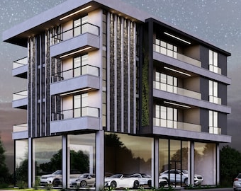 4-Story Apartment Plan: 3 Bedroom Condo Floor Plan (Imperial & Metric Units)