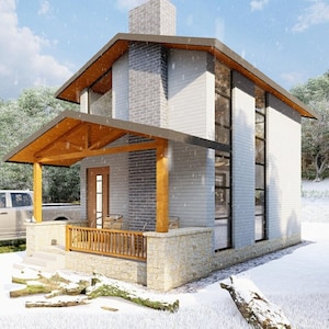 Tiny House Plan,Architectural Floor Plan,Cabin Plans,1 Bedroom 1 Bathroom House,Two Story House,686 sq ft,14’x27’ House,Free Cad File