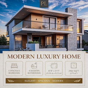 Plano de casa / 5 habitaciones / 2 plantas / 274 m² / Imprimible / PDF y CAD