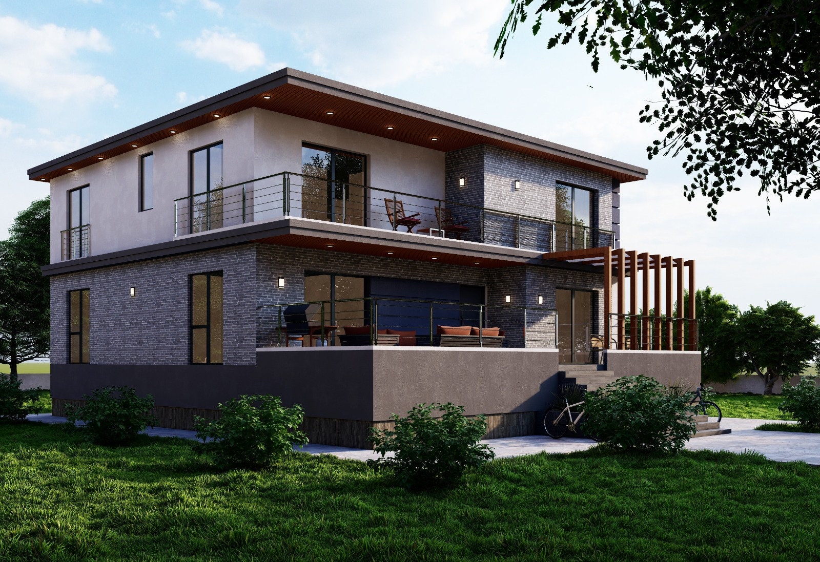 Plano de casa moderna de 6 habitaciones: Diseño de casa de dos pisos  (archivo CAD gratuito) - Etsy México, image size:1600x1097