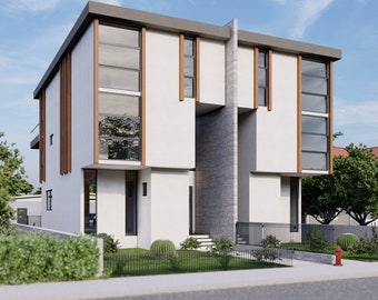 Modern Duplex House Plan: 4 Bed, 3.5 Bath, 3-Story (PDF File)