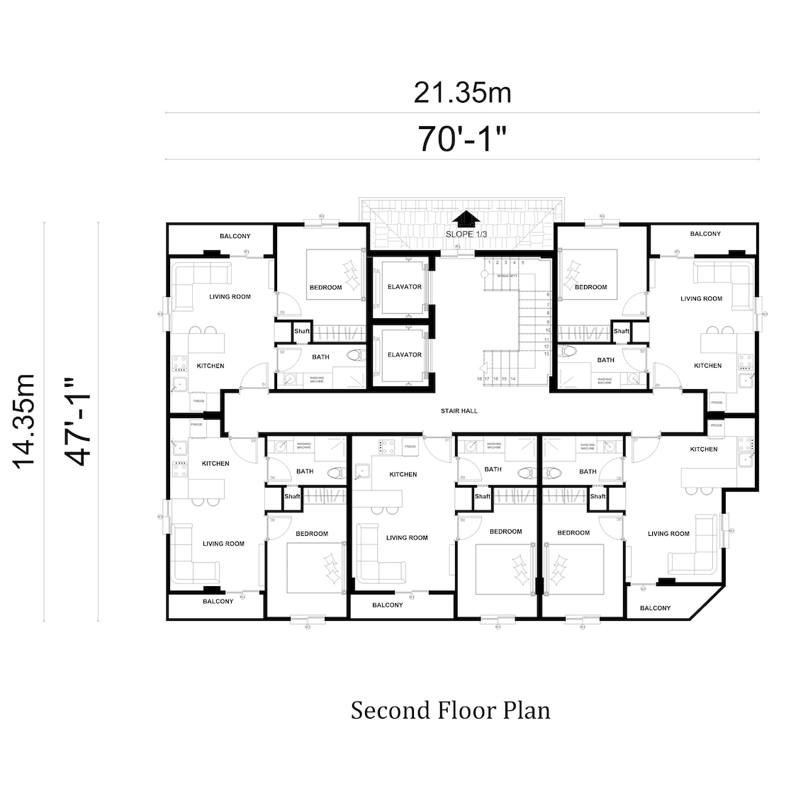 Apartment Plan | 25 Units | One Bedroom | 6-story | Printable | PDF ...