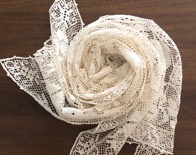 Vintage Antique off White Filet Crochet Lace Grapevine Shabby Cottage ...