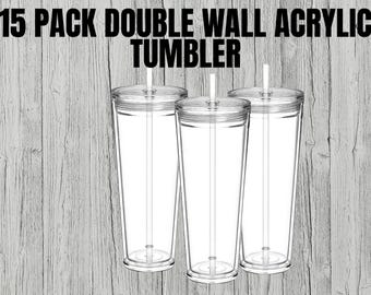 Blank Acrylic Tumblers 24oz | DIY Snow Globe Cups, 15-Pack