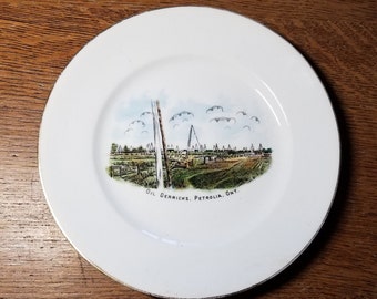 Small vintage souvenir plate Petrolia Ontario, site of the first oil well in North America 1850&#39;sa