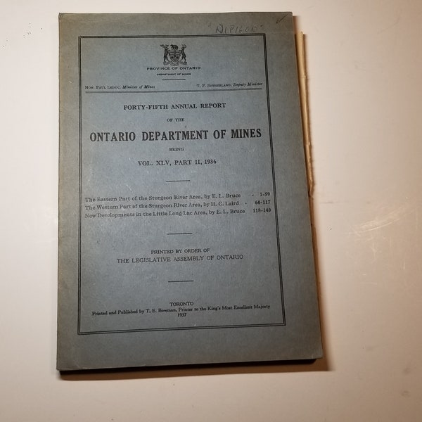 1936 Ontario Dep't of Mines 45th Annual Report, Vol XLV, Part I