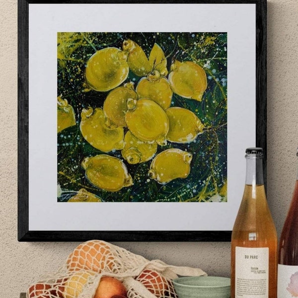 Peinture originale abstraite de citrons sur la toile