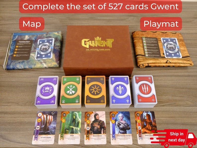 Gwent Cards. 527 Cards with Luxury Leather Case. All 5 Decks. Playmat and Map included. The Witcher Card Game. Valentine Gift. image 1