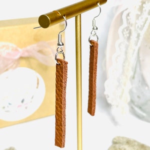 Genuine Leather Tassel Earring Dangle Sterling Gold Custom Handmade Simple