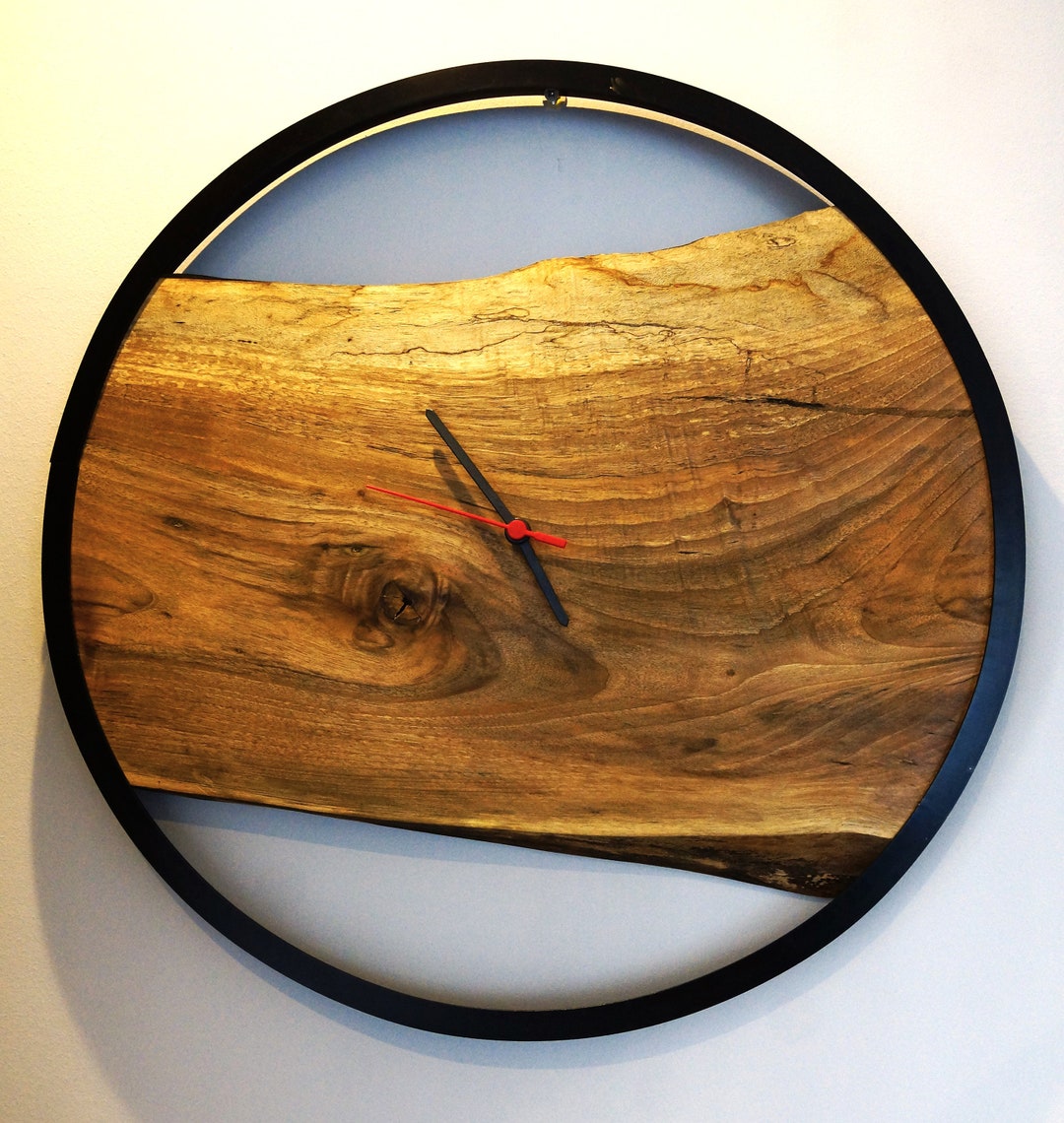 Custom Walnut Wood Wall Clock, Wall Decor, Farmhouse Clock, Live Edge