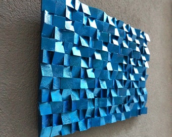 Metallische blaue 3D Holz Wanddeko, Akustik Platte, Recyceltes Holz 3d Wandkunst, Weihnachtsgeschenk, Geschenk für Zuhause