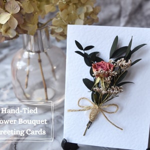 Carte de voeux bouquet de roses roses, carte souvenir bouquet de fleurs séchées, carte d'anniversaire vierge, carte de fête des mères pour elle, carte de roses fleurs de naissance juin