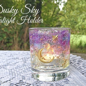 Moon and Stars Tealight Holder, Dusk Dawn Celestial Candle Holder, Astrology Space Home Decor, Constellation and Crescent Moon Candle Gift