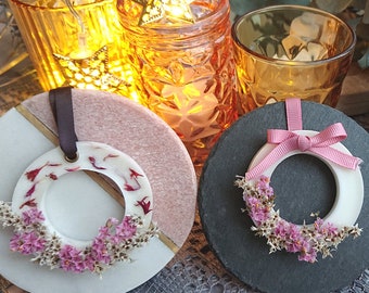 Pink and White Hanging Soy Wax Freshie, Mini Flower Wreath With Fragrance, Bathroom Air Freshener and Decor, Scented Gift For Female Friend