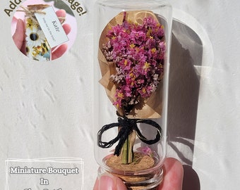 Pink Bouquet in Glass Bottle With Gift Message, Mothers Day Mini Flower Gift, Valentines Flower Gift for Girlfriend, Preserved Bouquet Decor