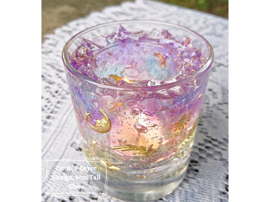 Moon and Stars Celestial Tealight Holder Purple Dusk and Dawn Etsy UK