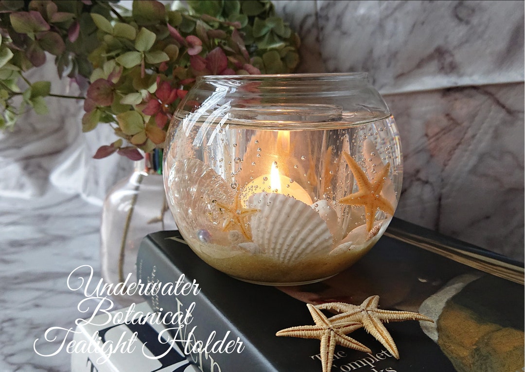 Glass Tealight Holder With Real Seashell, Summer Ocean Candle Holder