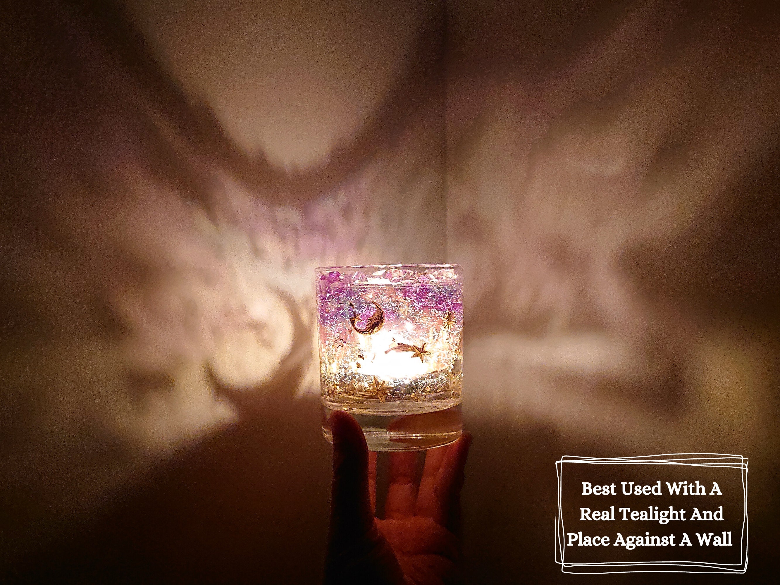Moon and Stars Celestial Tealight Holder Purple Dusk and Dawn Etsy UK