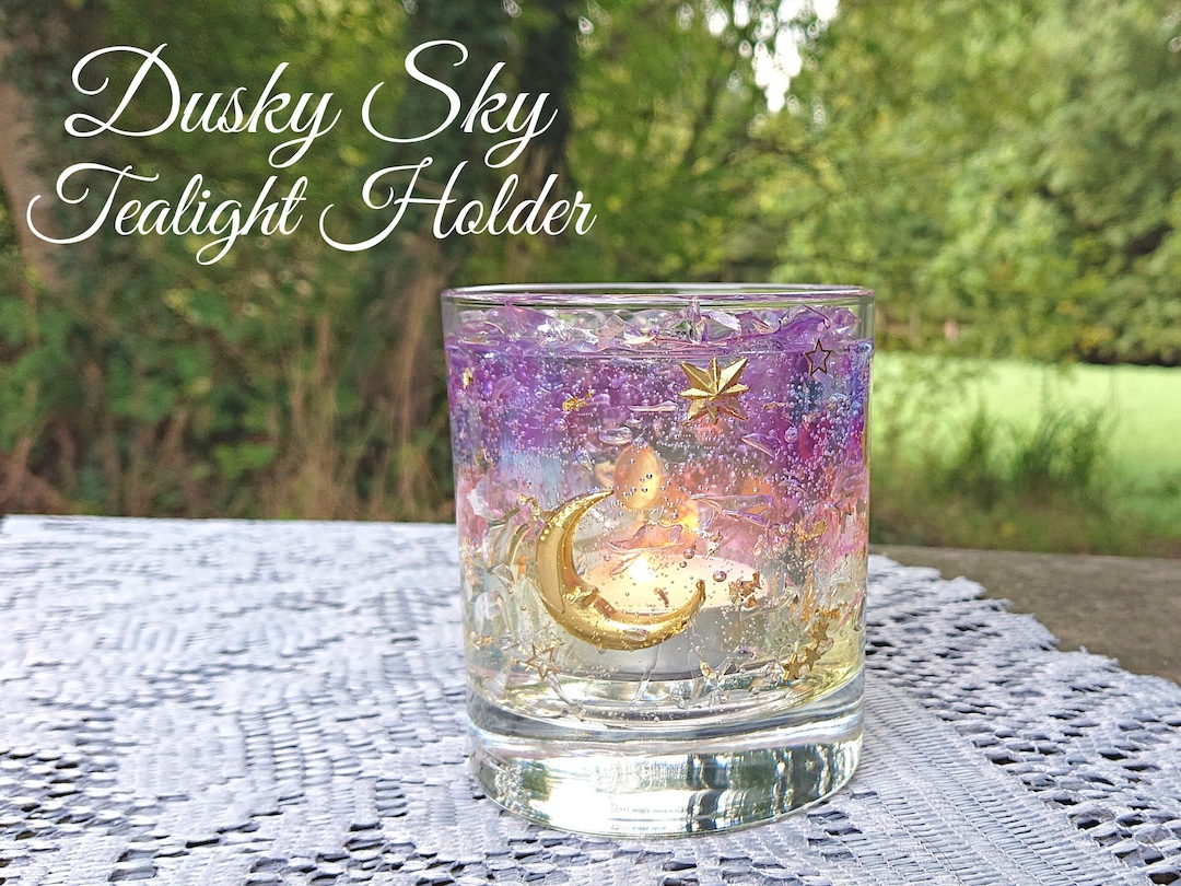 Moon and Stars Celestial Tealight Holder Purple Dusk and Dawn Etsy UK