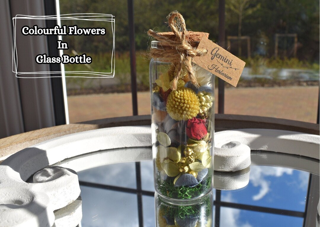 Spring Summer Flowers in Glass Bottle Mini Dried Floral Shelf Etsy UK