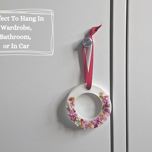 Mini Hanging Soy Wax Wardrobe Sachet, Flower Wreath to Hang In Closet, Air Freshener For Girls Car, Sakura Car Mirror Charm, House Freshie image 8