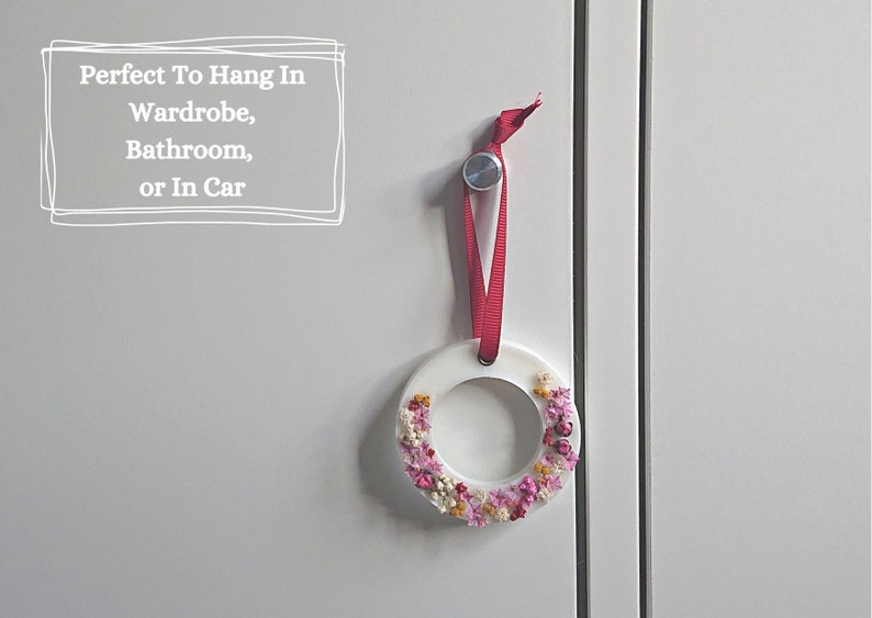 Mini Hanging Soy Wax Wardrobe Sachet, Flower Wreath to Hang In Closet, Air Freshener For Girls Car, Sakura Car Mirror Charm, House Freshie image 8