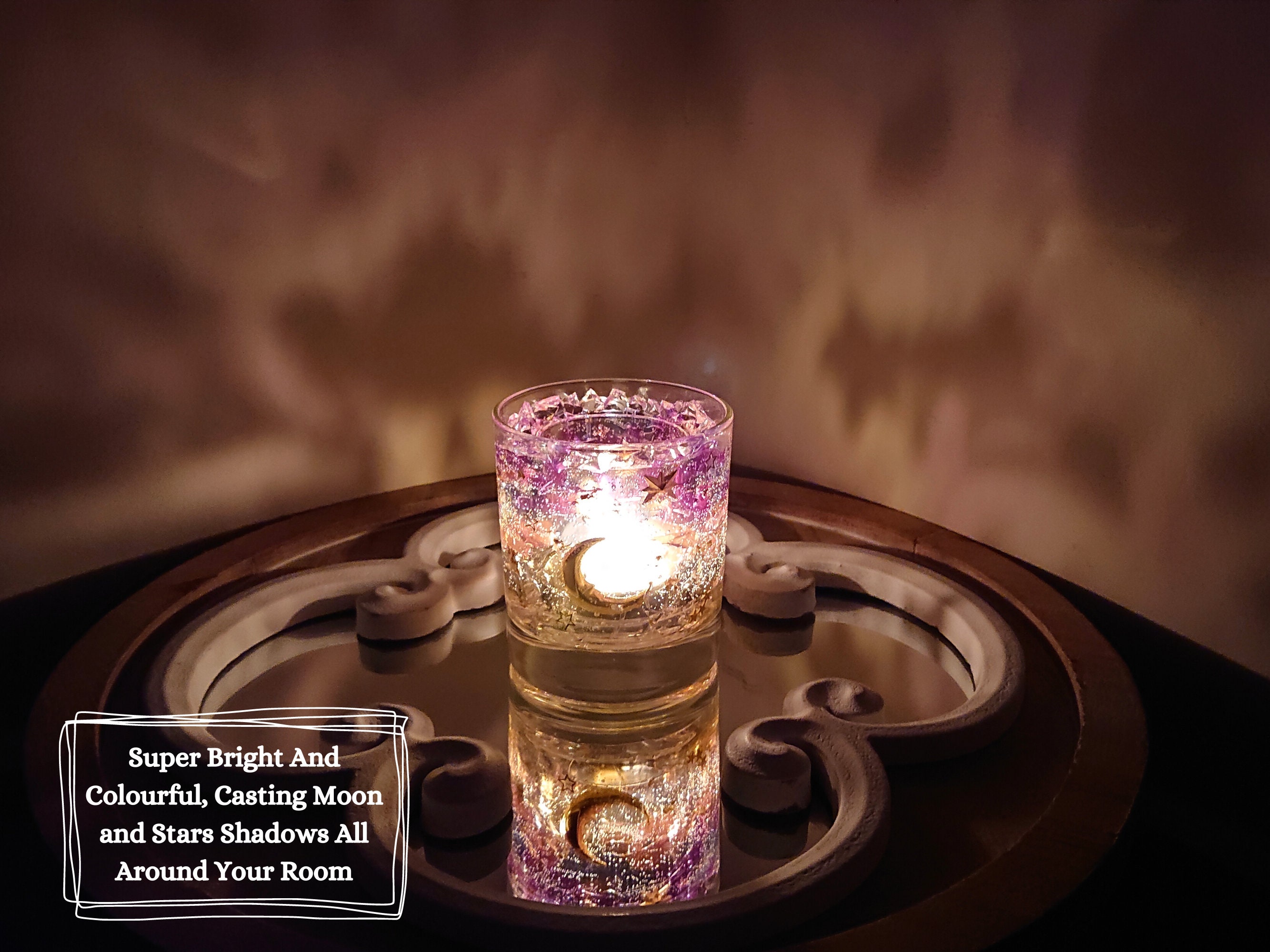 Moon and Stars Celestial Tealight Holder Purple Dusk and Dawn Etsy UK