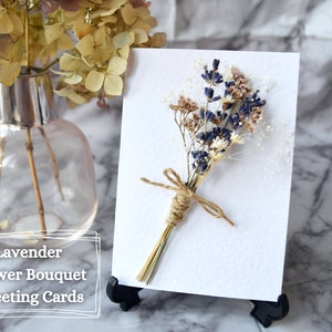 Carte de voeux bouquet de lavande, carte d'anniversaire bouquet de vraies fleurs, carte d'anniversaire vierge, carte de remerciement pour elle, carte de sympathie blanc violet