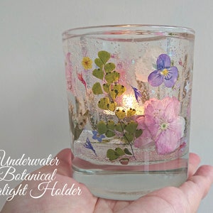 Pressed Sakura Flower Candle Holder, Pansy Glass Tealight Holder For Home, Spring Summer Decorative Candle, New Home Floral Gift For Female