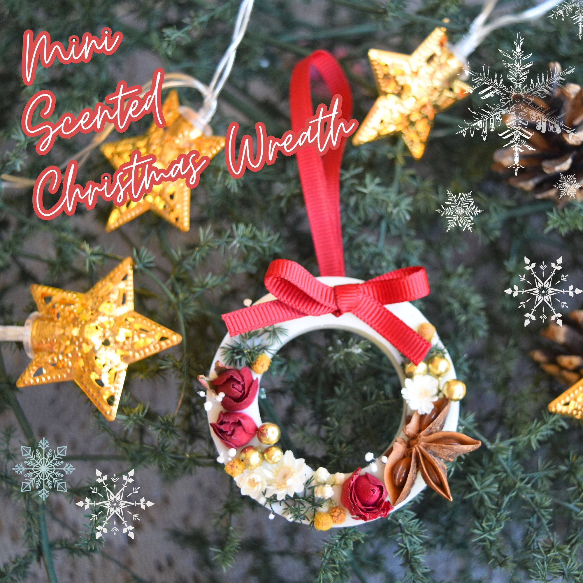 Rose Christmas Wreath Hanging Ornament, Xmas Tree Charm With