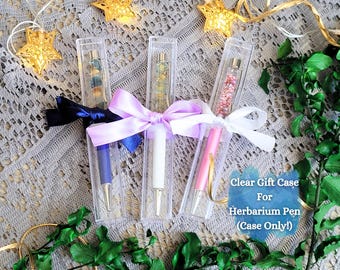 Premium Pen Gift Case For Herbarium Pen, Super Clear Square Acrylic Pen Box For Ballpoint Pen, Pen Display Holder With Decorative Ribbon