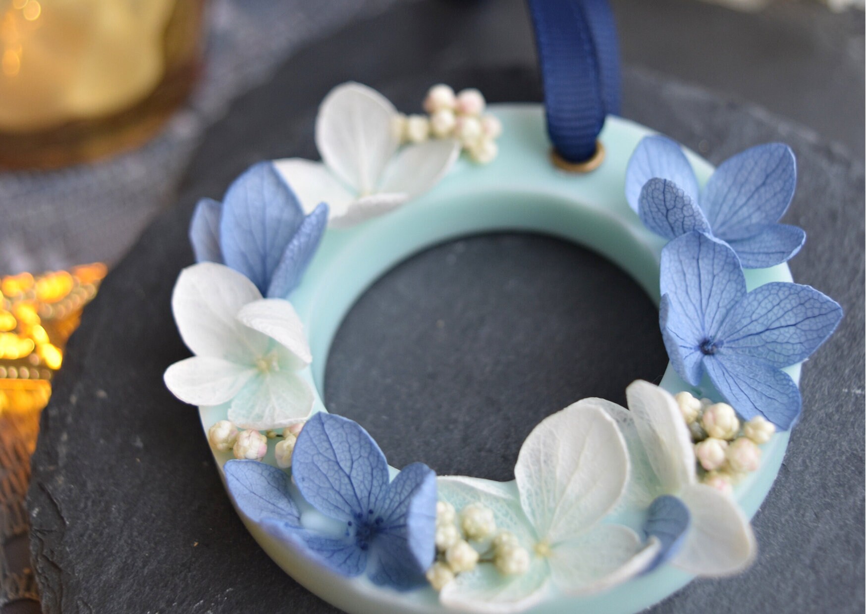 Mini Blue Hydrangea Soy Wax Fragrance Ring, Hanging Wax
