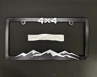 4x4 Whitecap Mountains License Plate Frame with Black Dome Decal