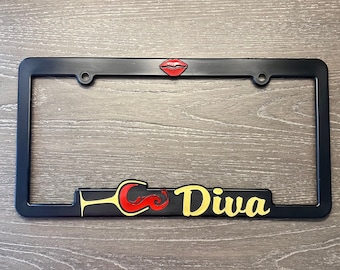 Wine Diva Raised Letter License Plate Frame-Gold and Red