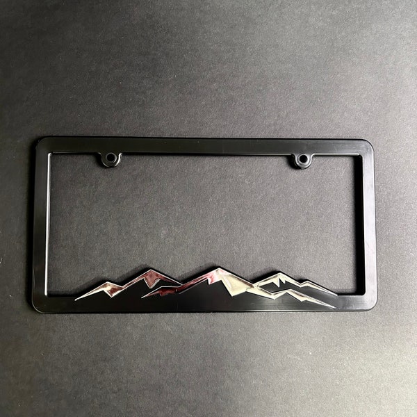 Shiny Chrome Mountains Plastic License Plate Frame