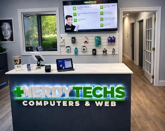 Custom Reception Desk LED Sign, 3D Backlit Business Logo, Modern Office Front Desk Sign, Illuminated Company Logo Sign, Corporate Wall Sign