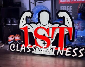 Custom Gym LED Sign, 3D Backlit Fitness Logo sign, Metal Gym Wall sign