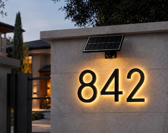 Solar Backlit House Numbers, Custom LED Metal Address Numbers for Outdoor Walls
