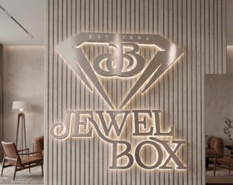 Luxury 3D Metal Sign with LED Backlight, Custom Business Logo Signage, Brushed Steel Halo Lit Lettering, Modern Office & Spa Wall Sign