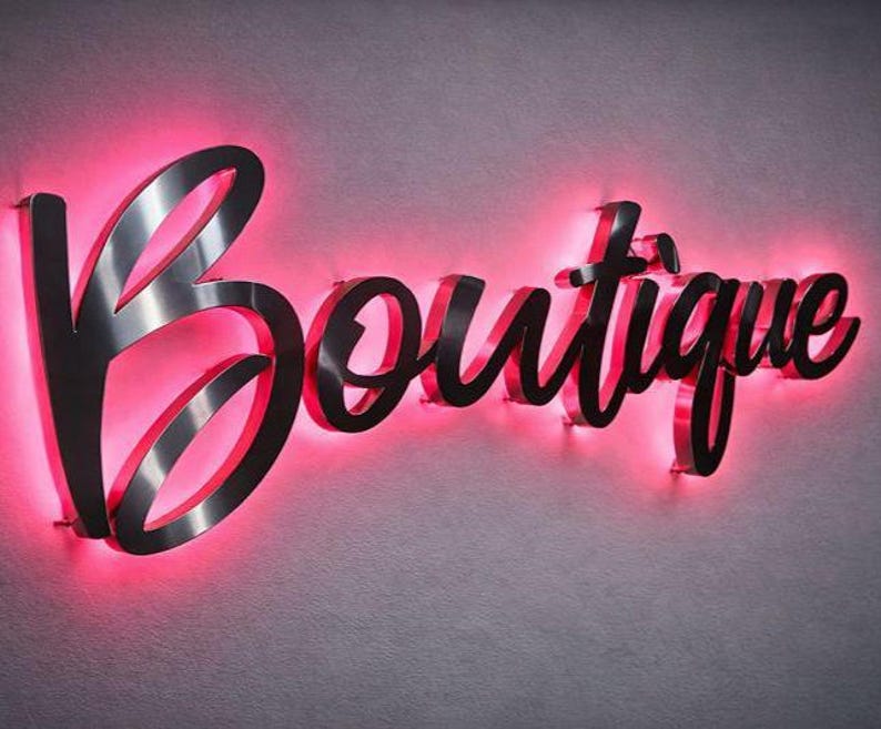 custom backlit sign silver brushed letters , stainless steel sign