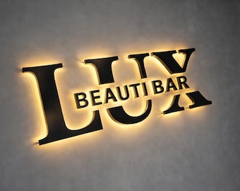 Luxury Beauty Salon Backlit Sign, 3D Metal Halo Lit Logo, LED Wall Sign for Spa, Lash Bar
