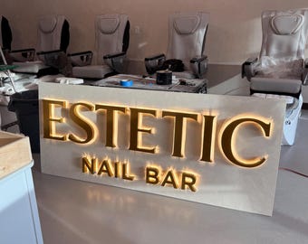 Office Wall Sign, 3D Metal Logo Sign with LED Backlit, Business Name sign