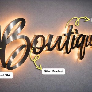 Large Business Sign, Silver Brushed Metal Reception Logo with Halo Light image 6