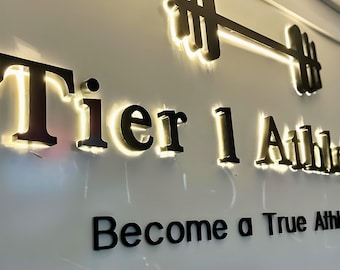 Custom LED Lighted Business Sign – 3D Metal Letters for Gym Wall, Corporate Logo, or Reception Decor