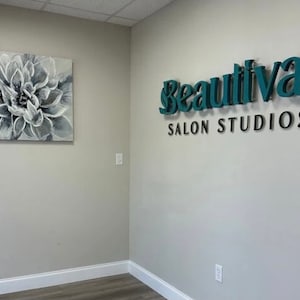Letras de metal cortadas con láser, letrero comercial 3D, letrero de salón de belleza, corte láser personalizado, letrero de metal con logotipo, letras de letrero exterior 3D, oficina