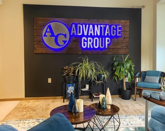 Minimalist Office Wall Sign, Custom 3D Metal Logo, Modern Reception Backlit Sign