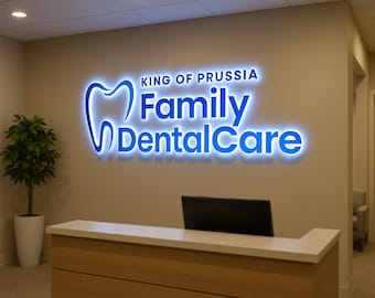 Custom Dental Clinic Logo Sign – 3D Backlit Wall Sign – Modern LED Business Sign for Dentist Office